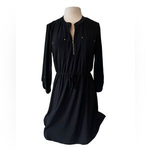 T H R E E  Q U A R T E R  Z I P -  THREE QUARTER SLEEVE BLACK SINCH WAIST DRESS